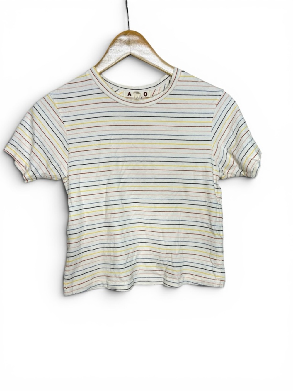 AMO Striped Cotton Blend Short Sleeve Tee Size XS